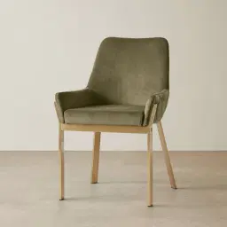 Arya II Olive Green Velvet Dining Chair - Brushed Gold Metal Legs