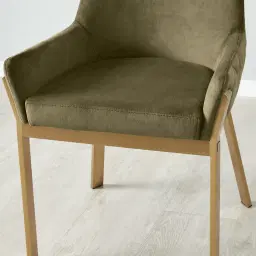 Arya II Olive Green Velvet Dining Chair - Brushed Gold Metal Legs