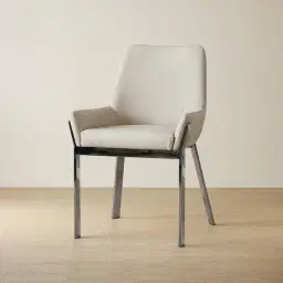Arya II Glacier Grey Vegan Leather Dining Chair - Black Nickel Metal Legs