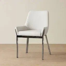 Arya II Glacier Grey Vegan Leather Dining Chair - Black Nickel Metal Legs