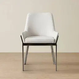 Arya II Glacier Grey Vegan Leather Dining Chair - Black Nickel Metal Legs