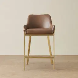 Arya II Tuscan Brown Vegan Leather 67cm Counter Stool - Brushed Gold Metal Legs