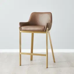 Arya II Tuscan Brown Vegan Leather 67cm Counter Stool - Brushed Gold Metal Legs
