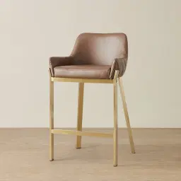 Arya II Tuscan Brown Vegan Leather 67cm Counter Stool - Brushed Gold Metal Legs