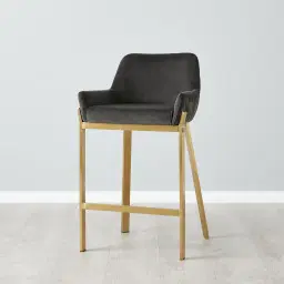 Arya II Charcoal Velvet 67cm Counter Stool - Brushed Gold Metal Legs
