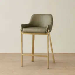 Arya II Sage Green Vegan Leather 67cm Counter Stool - Brushed Gold Metal Legs