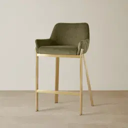 Arya II Olive Green Velvet 67cm Counter Stool - Brushed Gold Metal Legs