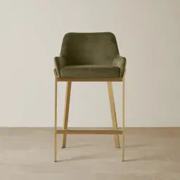 Arya II Olive Green Velvet 67cm Counter Stool - Brushed Gold Metal Legs
