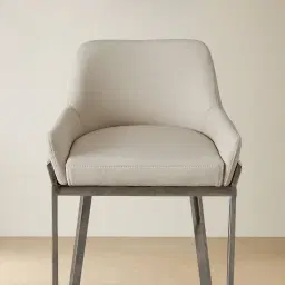 Arya II Glacier Grey Vegan Leather 67cm Counter Stool - Black Nickel Metal Legs