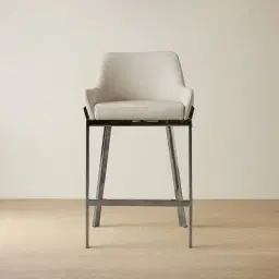 Arya II Glacier Grey Vegan Leather 67cm Counter Stool - Black Nickel Metal Legs