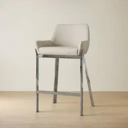 Arya II Glacier Grey Vegan Leather 67cm Counter Stool - Black Nickel Metal Legs