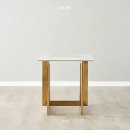 Dianne White Grey-Streaked Sintered Stone Side Table - Brushed Gold Stainless Steel Frame
