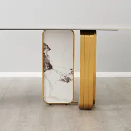 Marbella Cold Calacatta White Sintered Stone Dining Table - Brushed Gold Frame
