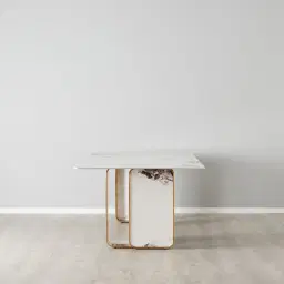 Marbella Cold Calacatta White Sintered Stone Dining Table - Brushed Gold Frame
