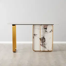 Marbella Cold Calacatta White Sintered Stone Console Table - Brushed Gold Frame