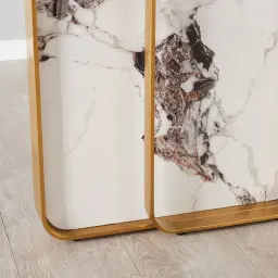 Marbella Cold Calacatta White Sintered Stone Console Table - Brushed Gold Frame