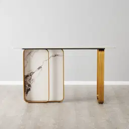 Marbella Cold Calacatta White Sintered Stone Console Table - Brushed Gold Frame
