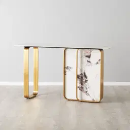 Marbella Cold Calacatta White Sintered Stone Console Table - Brushed Gold Frame