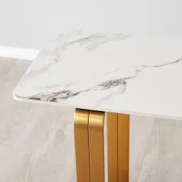 Marbella Cold Calacatta White Sintered Stone Console Table - Brushed Gold Frame