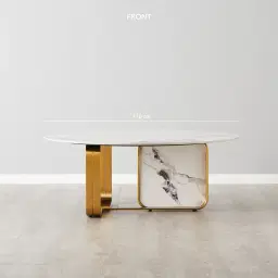 Marbella Round Cold Calacatta White Sintered Stone Coffee Table - Brushed Gold Frame