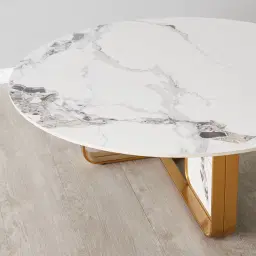 Marbella Round Cold Calacatta White Sintered Stone Coffee Table - Brushed Gold Frame