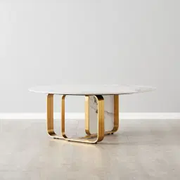 Marbella Round Cold Calacatta White Sintered Stone Coffee Table - Brushed Gold Frame