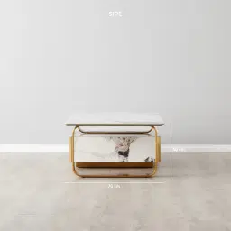 Marbella 2-Layered Cold Calacatta White Sintered Stone Coffee Table - Brushed Gold Frame