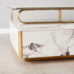 Marbella 2-Layered Cold Calacatta White Sintered Stone Coffee Table - Brushed Gold Frame