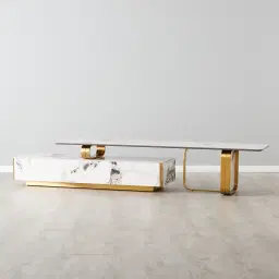 Marbella Cold Calacatta White Sintered Stone Entertainment Unit - Brushed Gold Frame