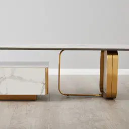 Marbella Cold Calacatta White Sintered Stone Entertainment Unit - Brushed Gold Frame