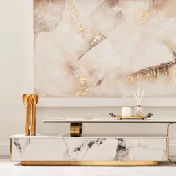 Marbella Cold Calacatta White Sintered Stone Entertainment Unit - Brushed Gold Frame