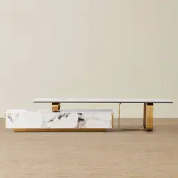 Marbella Cold Calacatta White Sintered Stone Entertainment Unit - Brushed Gold Frame