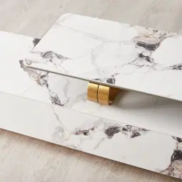 Marbella Cold Calacatta White Sintered Stone Entertainment Unit - Brushed Gold Frame