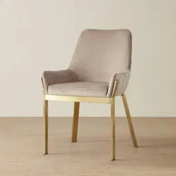 Arya II Beige Velvet Dining Chair - Brushed Gold Metal Legs