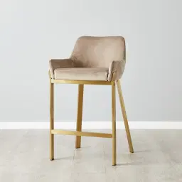 Arya II Beige Velvet 67cm Counter Stool - Brushed Gold Metal Legs