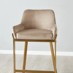 Arya II Beige Velvet 67cm Counter Stool - Brushed Gold Metal Legs