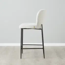 Hailey Snow White Boucle 67cm Counter Stool - Black Metal Legs