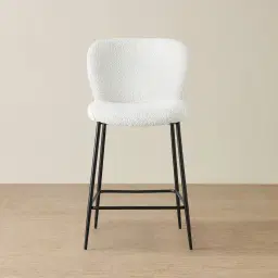 Hailey Snow White Boucle 67cm Counter Stool - Black Metal Legs