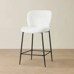 Hailey Snow White Boucle 67cm Counter Stool - Black Metal Legs
