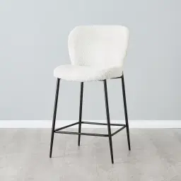 Hailey Snow White Boucle 67cm Counter Stool - Black Metal Legs