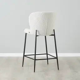 Hailey Snow White Boucle 67cm Counter Stool - Black Metal Legs