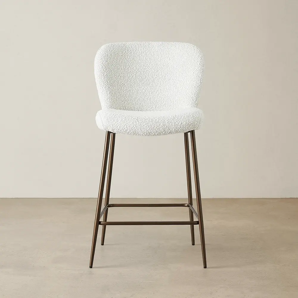 Hailey Snow White Boucle 67cm Counter Stool - Bronze Metal Legs
