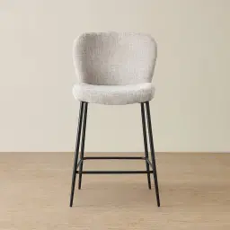 Hailey Vintage Grey Chenille Fabric 67cm Counter Stool - Black Metal Legs