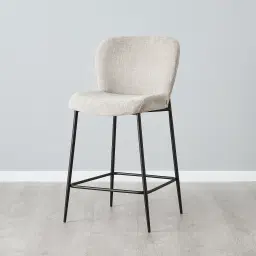 Hailey Vintage Grey Chenille Fabric 67cm Counter Stool - Black Metal LegsHailey Vintage Grey Fabric 67cm Counter Stool - Black Metal Legs