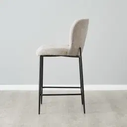 Hailey Vintage Grey Chenille Fabric 67cm Counter Stool - Black Metal LegsHailey Vintage Grey Fabric 67cm Counter Stool - Black Metal Legs