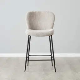 Hailey Vintage Grey Chenille Fabric 67cm Counter Stool - Black Metal LegsHailey Vintage Grey Fabric 67cm Counter Stool - Black Metal Legs