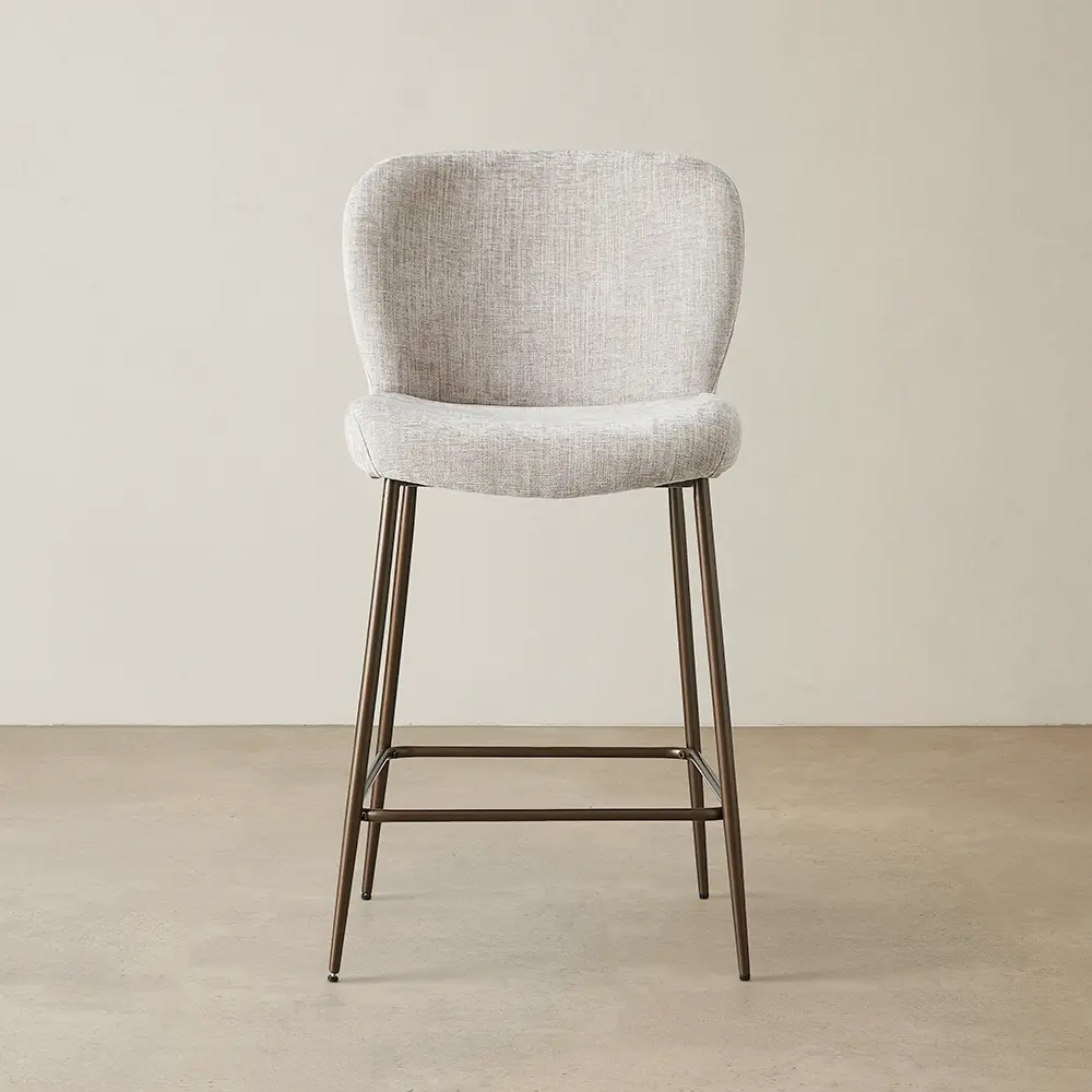 Hailey Vintage Grey Chenille Fabric 67cm Counter Stool - Bronze Metal Legs
