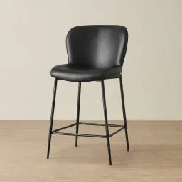 Hailey Black Vegan Leather 67cm Counter Stool - Black Metal Legs