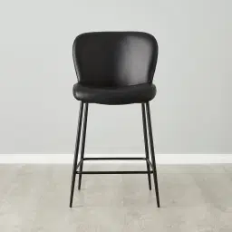 Hailey Black Vegan Leather 67cm Counter Stool - Black Metal Legs