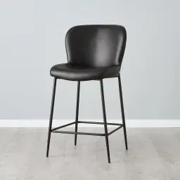 Hailey Black Vegan Leather 67cm Counter Stool - Black Metal Legs